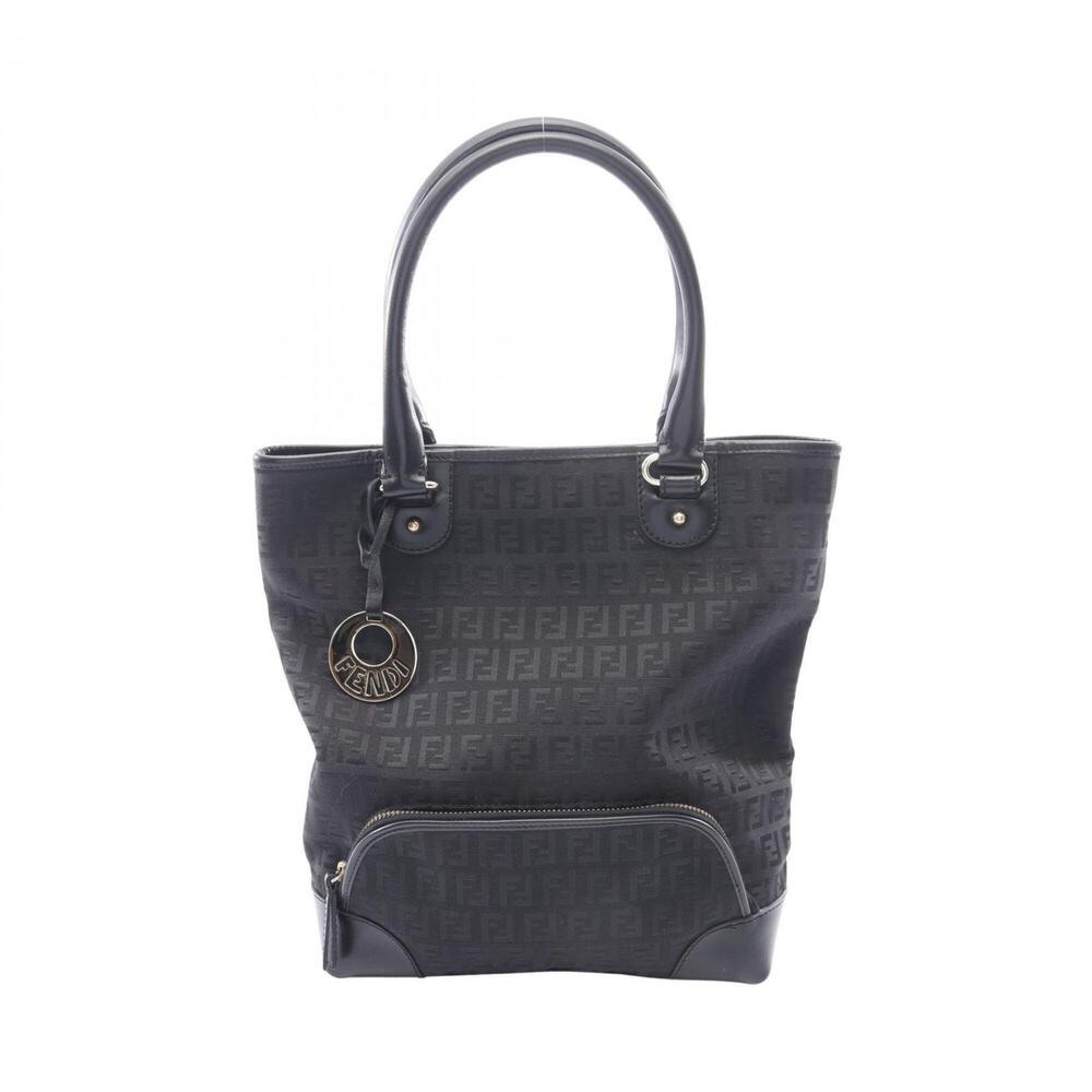 Fendi Zucchino Tote Bag Handbag Canvas Leather Women's Black 8BH139